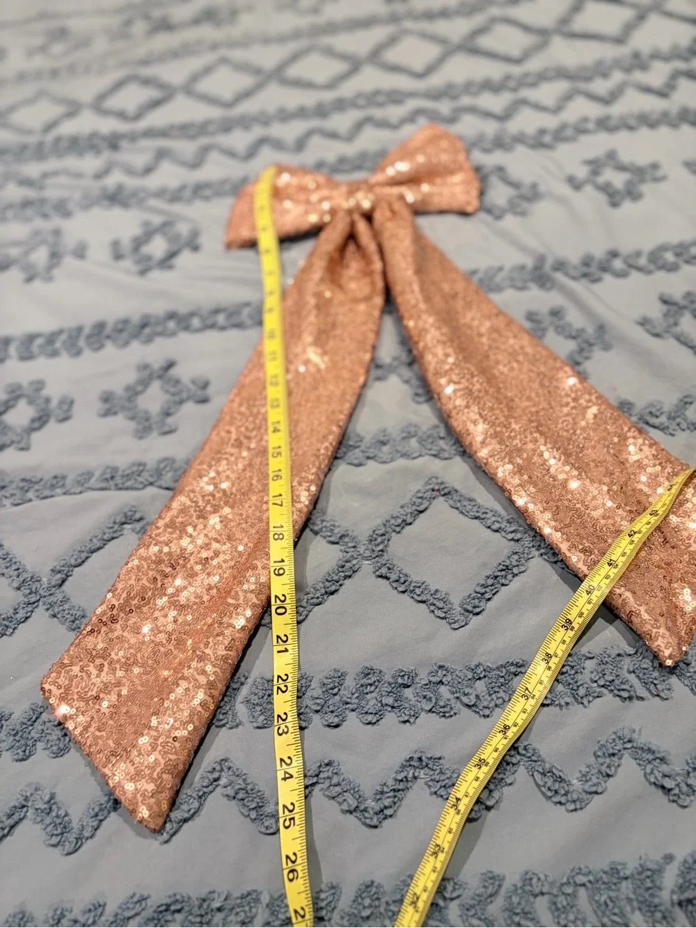 Rose Gold Sequin Oversized Statement Bow 25” Long